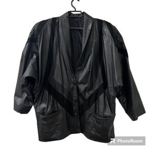 VTG Uru Sweaters Womens Black Leather 3/4 Sleeve Button Padded Jacket Sz 46-44